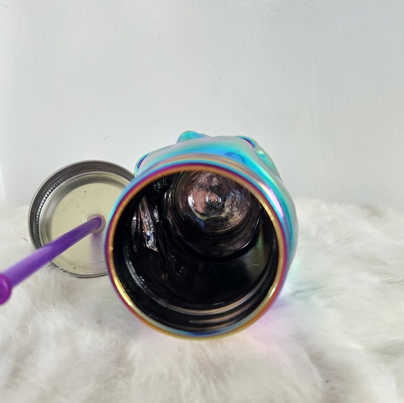 3D Skull Head Drinking Jar Multi Color Reflective Glass Travel Cup 18 oz - Picture 6 of 7